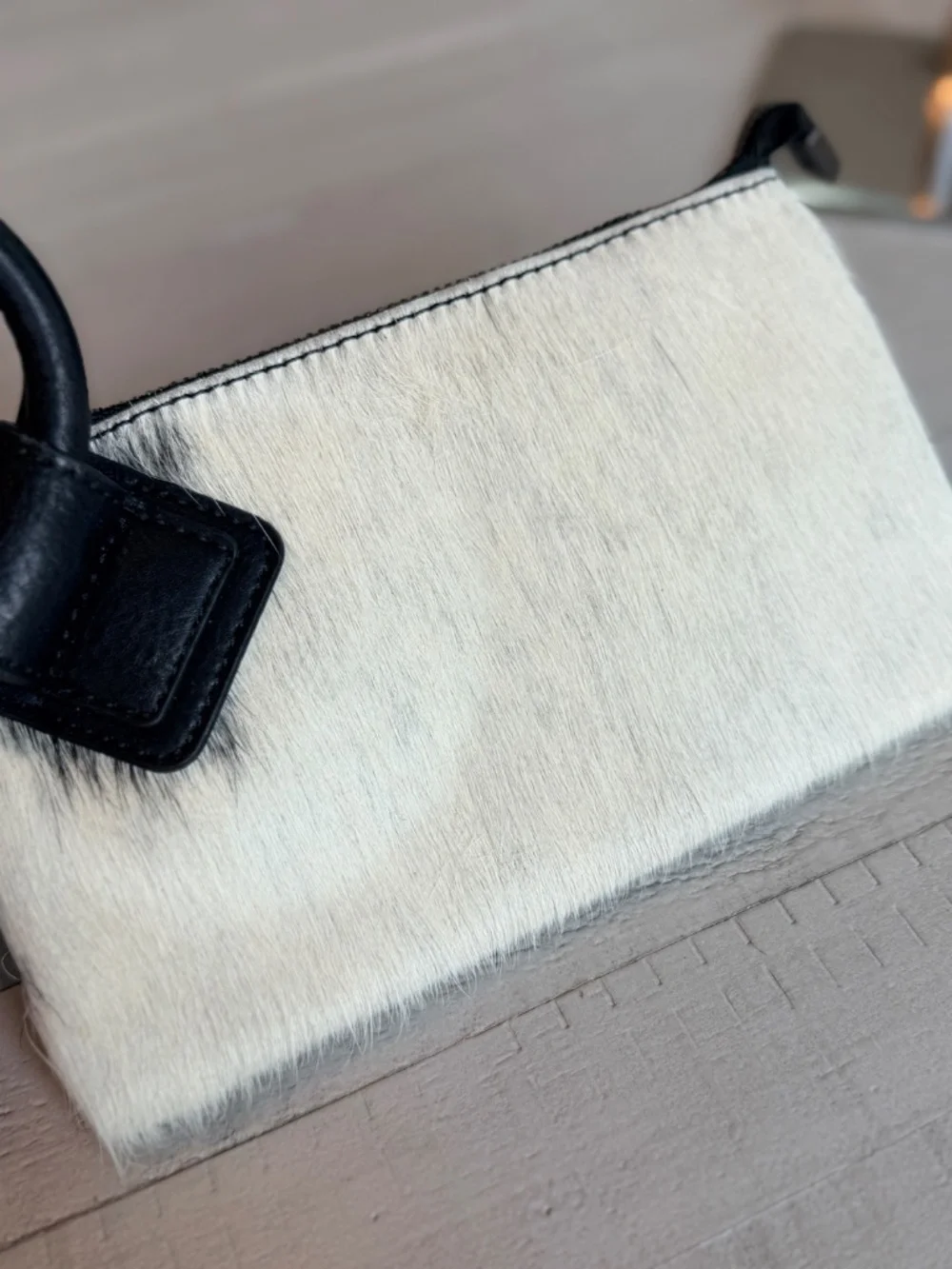 Montana West Genuine Hair-On Cowhide Ring Handle Wristlet Clutch Bag